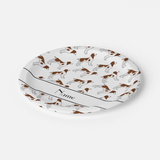 白いパーソナライズされたブリタニーのスパニエル犬犬の名前 ペーパープレート (アングル)