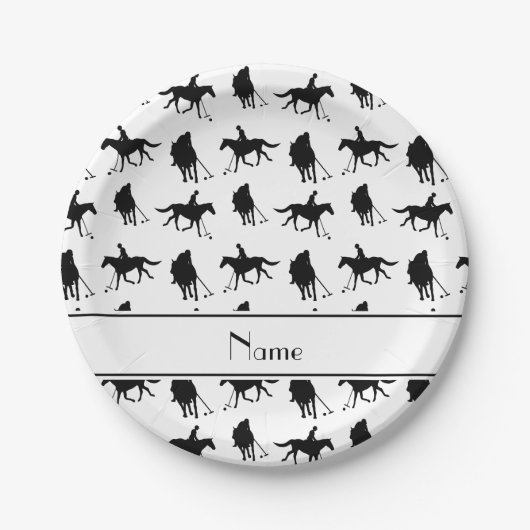 白いパーソナライズされたポロパターン ペーパープレート (正面)