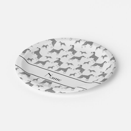 白いパーソナライズされたミニチュアシュナウザー犬の名前 ペーパープレート (アングル)