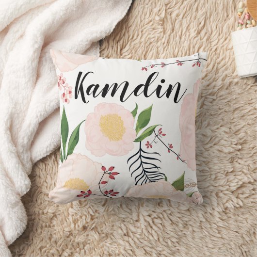 白いパーソナライズされた上に白いフローラの花を枕 クッション (ブランケット)