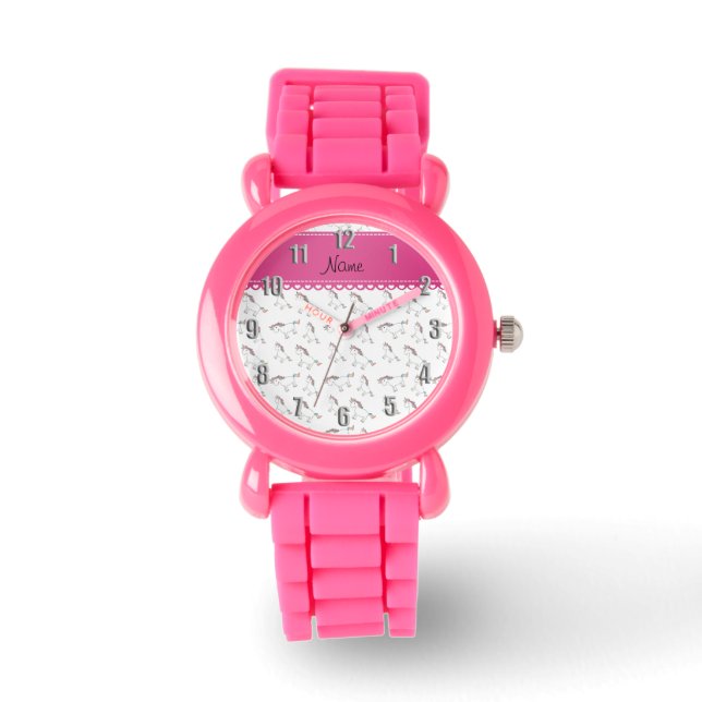 白いパーソナライズされた虹のユニコーン 腕時計 (正面)