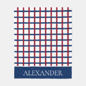 白いパーソナライズの濃紺および赤の格子縞 フリースブランケット (正面)