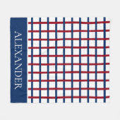 白いパーソナライズの濃紺および赤の格子縞 フリースブランケット (正面(横))