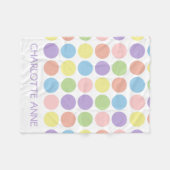 白いパーソナライズの甘い店の水玉模様 フリースブランケット (正面(横))