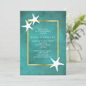 白いヒトデがティール（緑がかった色）のカップル結婚のシャワーを浴びる 招待状 (スタンド正面)
