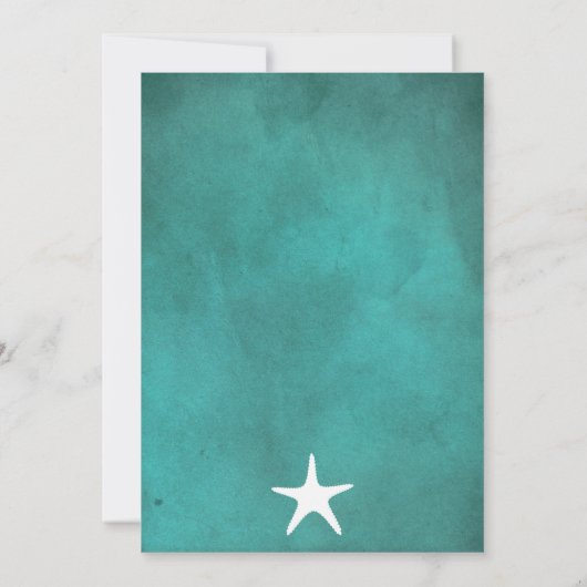 白いヒトデがティール（緑がかった色）のカップル結婚のシャワーを浴びる 招待状 (裏面)