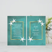 白いヒトデのティール(緑がかった色)の折り畳み結婚式のプログラム (スタンド正面)
