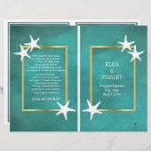 白いヒトデのティール(緑がかった色)の折り畳み結婚式のプログラム (正面/裏面)