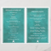 白いヒトデのティール(緑がかった色)の折り畳み結婚式のプログラム (裏面)