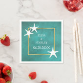 白いヒトデのティール(緑がかった色)染色ビーチ結婚式 スタンダードカクテルナプキン (インサイチュ)