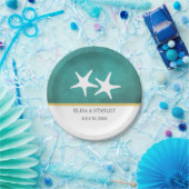 白いヒトデのティール（緑がかった色）染色ビーチ結婚式 ペーパープレート (パーティー)