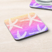 白いヒトデ模様ゴールデンフォイルピンクパープル コースター (左側)
