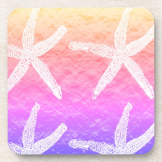 白いヒトデ模様ゴールデンフォイルピンクパープル コースター (正面)