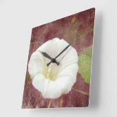 白いヒルガオ-野生の不断の朝顔 スクエア壁時計 (傾斜)