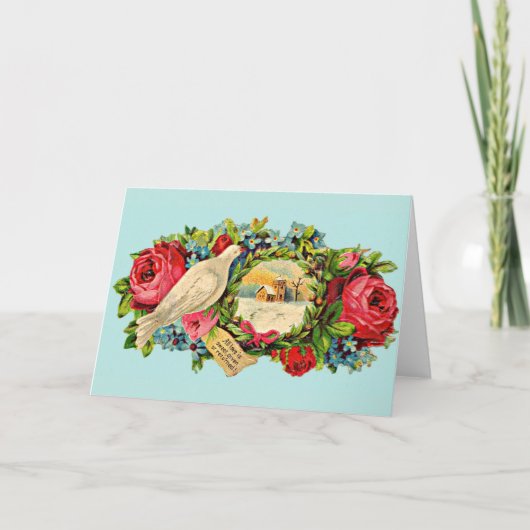 白いビクトリアン鳩と愛のメッセージ カード (正面)