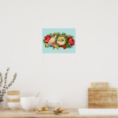 白いビクトリアン鳩と愛のメッセージ ポスター (キッチン)