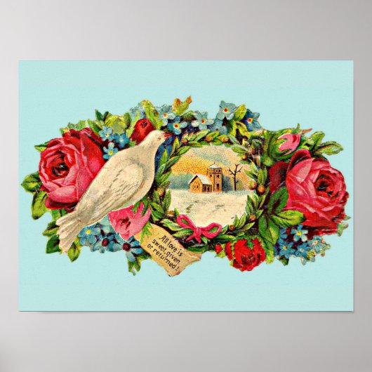 白いビクトリアン鳩と愛のメッセージ ポスター (正面)