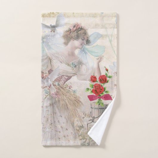 白いビクトリアン鳩フローラバスルームのタオルセット バスタオルセット (ハンドタオル)