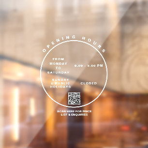 白いビジネス営業時間モダンスクリプトのラウンド ウィンドウサイン