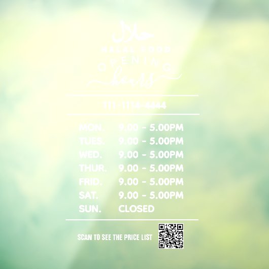 白いビジネス営業時間ロゴとQRコード ハラ ウィンドウサイン (シート3)