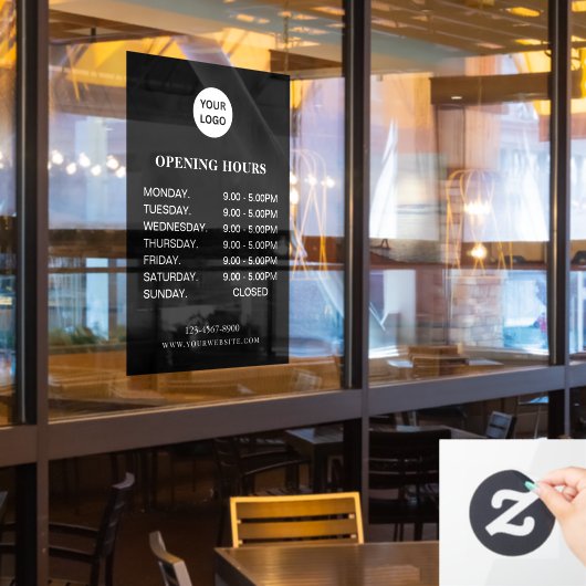 白いビジネス営業時間 シンプルモダンスクリプト ウィンドウサイン (レストラン窓)