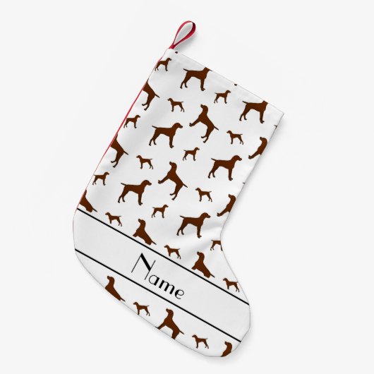 白いビズパーソナライズされたラの犬の名前を挙げる スモールクリスマスストッキング (正面 (吊り時))