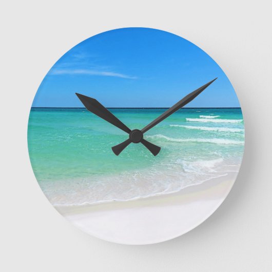 白いビーチ ラウンド壁時計 (正面)