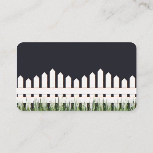 白いピケットフェンスと草の付いたアドレスカード 名刺 (裏面)