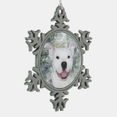 白いピットブルのクリスマス スノーフレークピューターオーナメント (左)