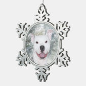 白いピットブルのクリスマス スノーフレークピューターオーナメント (右)