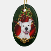 白いピットブルのクリスマス セラミックオーナメント (左)