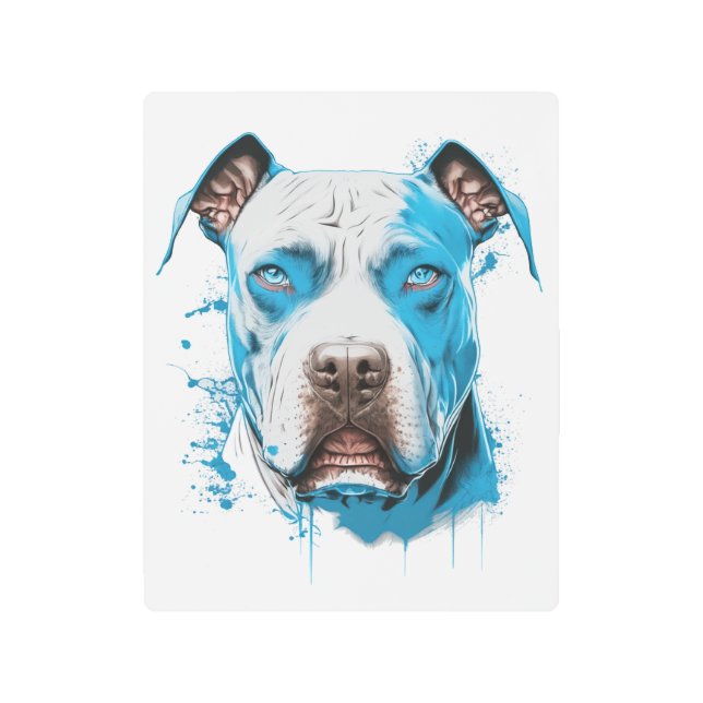 白いピットブル（青い目） メタルプリント (正面)