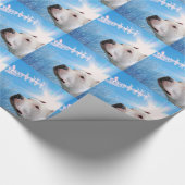 白いピット・ブルテリア犬待っているサンタクロース ラッピングペーパー (角)