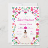 白いピンクのオトミ刺繍のキンセアニエラ招待状 招待状 (正面)