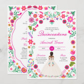 白いピンクのオトミ刺繍のキンセアニエラ招待状 招待状 (正面/裏面)