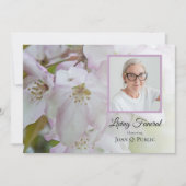 白いピンクのカニアップル 花の生きている葬儀パーティー 招待状 (正面)