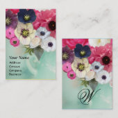 白いピンクのバラとアネモネの花のモノグラム 名刺 (正面/裏面)