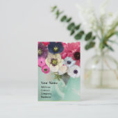 白いピンクのバラとアネモネの花のモノグラム 名刺 (スタンド正面)