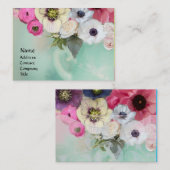 白いピンクのバラとアネモネの花 名刺 (正面/裏面)