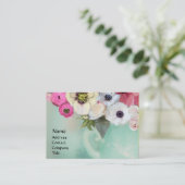 白いピンクのバラとアネモネの花 名刺 (スタンド正面)