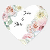 白いピンクのバラ淡い色のの愛のお祝い名 ハートシール (正面)