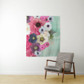 白いピンクのバラ、アネモネの花、ターコイズブルー タペストリー (インサイチュ)