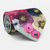 白いピンクのバラ、アネモネの花、ターコイズブルー、水色 ネクタイ (ロール)