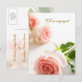 白いピンクのバラ 結婚発表 案内ポストカード (正面/裏面)