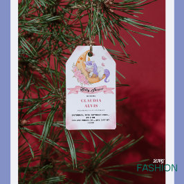 白いピンクのユニコーンが眠るMベイビーシャワー ギフトタグ