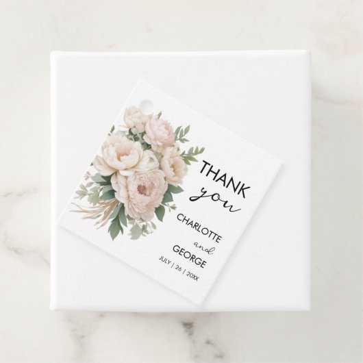 白いピンクの牡丹フローラ素朴な結婚式の引き出物 フェイバータグ (インサイチュ)