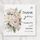 白いピンクの牡丹フローラ素朴な結婚式の引き出物 フェイバータグ (裏面)