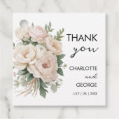 白いピンクの牡丹フローラ素朴な結婚式の引き出物 フェイバータグ (正面)