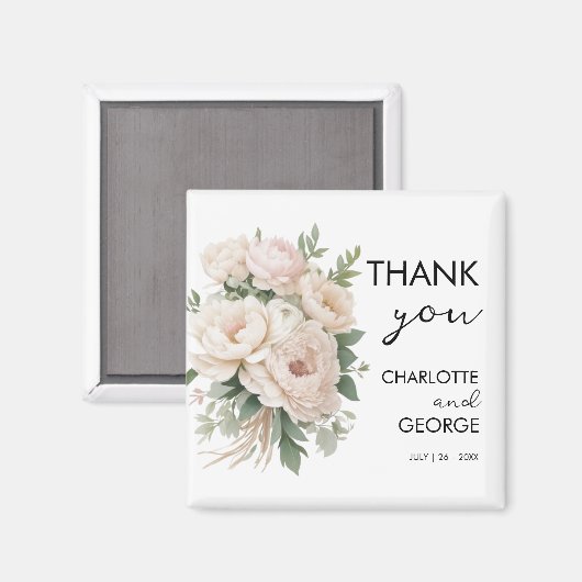 白いピンクの牡丹フローラ素朴な結婚式の引き出物 マグネット (正面/裏面)