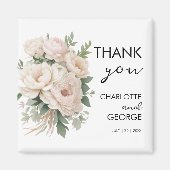 白いピンクの牡丹フローラ素朴な結婚式の引き出物 マグネット (正面)